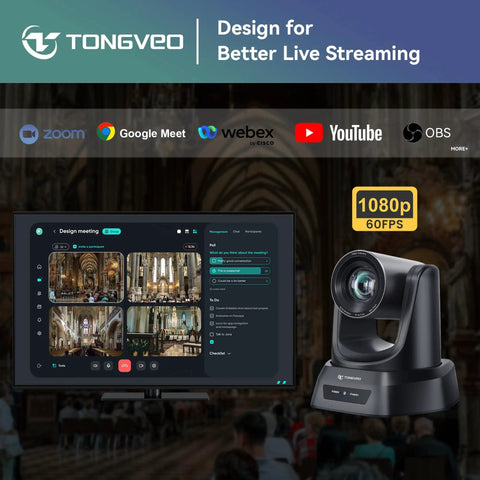 Smart PtZ Camera With 20x Optical Zoom And AI Auto Tracking Offers Crisp 1080p 60fps HDMI USB Output That Rolls Smooth For Church Streaming Or Office Calls Compatible With Zoom And OBS Ready To Rock with a live streaming setup.