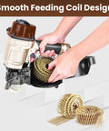 Heavy Duty Coil Roofing Nails 1 1/4 Inch Electro Galvanized Smooth Shank 15 Degree Spiral Fasteners in nail gun magazine.