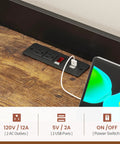 Power outlets and USB ports on 35.4 Inch Coffee Bar Cabinet With Power Outlet And Storage, Boss Level Farmhouse Microwave Stand