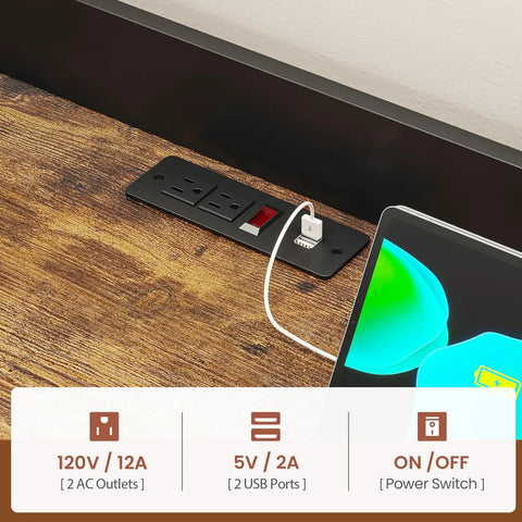 Power outlets and USB ports on 35.4 Inch Coffee Bar Cabinet With Power Outlet And Storage, Boss Level Farmhouse Microwave Stand