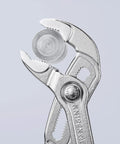 Cobra Pliers With One Hand Quick Adjust Pinch Guard 27 Position Fine Adjustment Hardened Teeth And Secure Locking Catch gripping a bolt