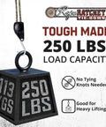 Beefed-Up Three Eighths Inch Braided Rope Block And Tackle System With Heavy Duty Pulley Hoist, 250 Lb Capacity weight illustration
