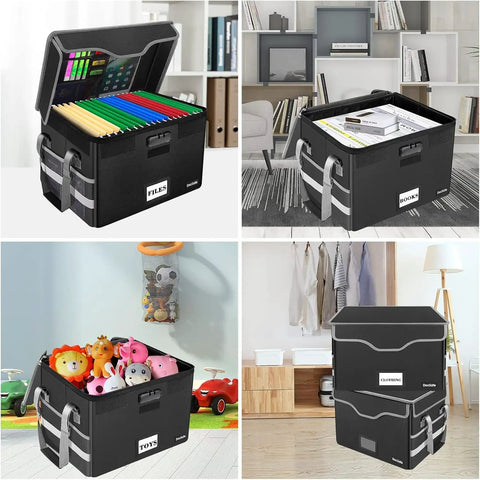 Fireproof Document Box With Lock Collapsible File Organizer With Mesh Pockets for Files and Toys in Home Settings