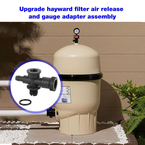 Hayward pool filter air-relief valve assembly with gauge; tan housing and black valve with gasket