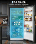 Frost Free Upright Freezer Single Door Stand Up 20 Cubic Feet for Bulk Storage and Frozen Meals in a kitchen setting.
