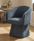 Swivel Dining Chairs Set Of 2 Upholstered Barrel Back Accent Arm Chairs In Blue for dining room with 360-degree swivel feature