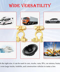 Heavy Duty Brass Battery Terminals Positive And Negative Hella Durable Universal Fit For Truck Boat Car with various vehicle backgrounds.