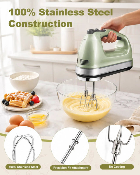 Premium Stainless Steel Hand Mixer Beater Attachments Replacement Parts For Standard Appliances in use mixing batter.