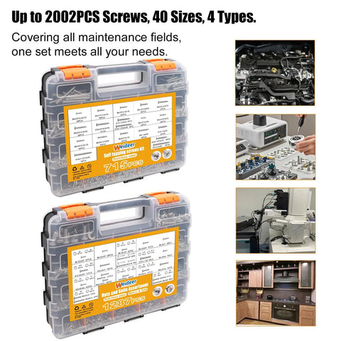 2002 PC Hardware Assortment Kit With SAE And Metric Stainless Steel Screws Nuts Bolts And Washers in organizer box, DIY use images
