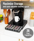 36 Pod Single Serve Coffee Pod Drawer Organizer For Your Countertop With Removable Dividers, Metal Build With A Slick Black Finish