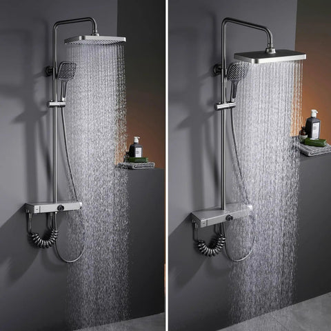 UMJIGF Shower System Thermostatic 4-Function Shower Faucet Set Wall Mount with sleek shower head and 3-mode handheld sprayer.