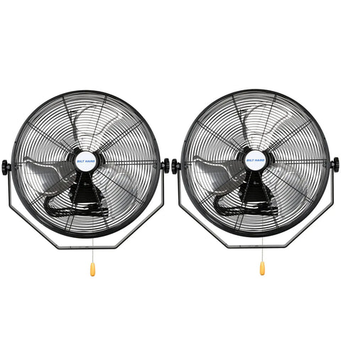Two 20 Inch Industrial Wall Fans with 4600 CFM, 3 Speed High Velocity Wall Mount, sealed motor for garage or shop use, front view.