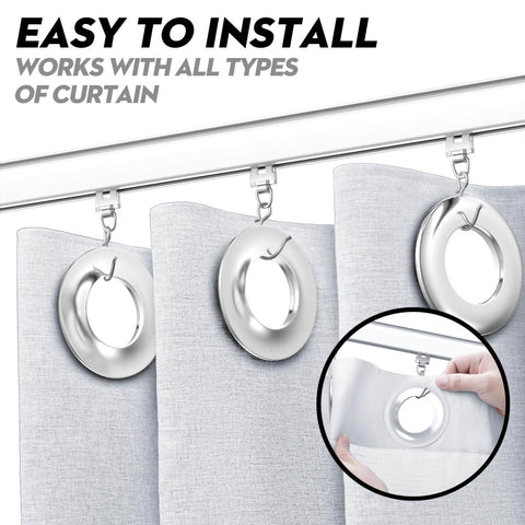 Heavy Duty Aluminum Ceiling Track System For Curtains With Hooks And Corner Connectors Set Of 2 9 To 12 Ft Track Set Top Brackets White Ideal For Room Dividers In Commercial Settings Such As Schools Clinics Hospitals Resorts With Smooth Quiet Operation, close-up of curtain hooks and track installation.