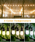 60 Foot Outdoor String Lights With Three Color In One Dimmable LED String Lights Remote Control Waterproof Patio Hanging Lights