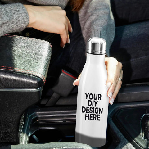Custom Personalized 17 Oz Stainless Steel Water Bottle With Solid Double Wall Vacuum Insulation and Truly Leak Proof Construction in car