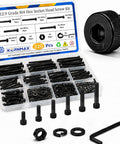 M4 Screw Kit With Hex Socket Head Bolts Nuts And Washers, 320 Pcs displayed in an organized storage case showing different sizes.