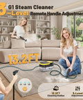 Gautye Portable Steam Cleaner With 3 Level Adjustable Handle Plus 15 Versatile Accessories For Deep Cleaning Floors Tiles And Carpets High Heat Sanitizing Black Housing Durable Abs Build effective germ fighting home care solution in a living room setting.