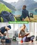 Ultra Powerful 20000mAh Camping Fan With Light And Remote Auto Oscillating Fan shown in camping, worksite, and home settings