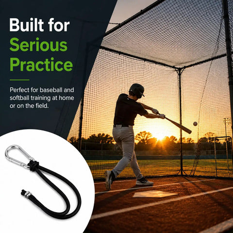 Baseball player using batting cage with Batting Cage Net Hangers Kit With Heavy Duty Carabiner Clips And Lanyards.