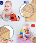 Image showing happy baby with ball and sad baby with bump, highlighting safety with Straight Up Clear Silicone Baby Corner Guards.