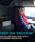 Portable Electric Cooler Bag Keeps Your Drinks Straight Up Frosty On Weekend Road Trips 15 Liter Soft Sided Thermoelectric Fridge With Dc Car Adapter For Travel Storage in a truck.