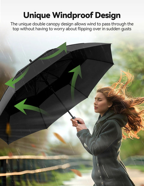 Woman holding Big Ole Golf Umbrella With Auto Open And Windproof Canopy Thick Waterproof UV Shield For Rainy Day Golf