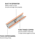 Cross-section of Non-Insulated Butt Connectors Kit 100 Pcs For 24-8 AWG Cu Wire showing thick copper barrel and built-in separator.