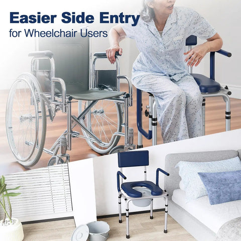 Easy As Pie Bedside Commode Chair For Seniors With Push Down Arms And 3 In 1 Raised Toilet Seat, Wheelchair Friendly Transfer Plus Fsa Hsa Approved For Big Time Home Comfort