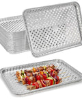 25 Pack Disposable Aluminum Grill Pans For Outdoor Cooking And Camping Large 16 By 12 Inch Aluminum Trays With Holes Great For BBQ Grilling