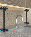 Adjustable Furniture Lifting Brackets 19cm To 44cm height range supporting a countertop during cabinet installation.