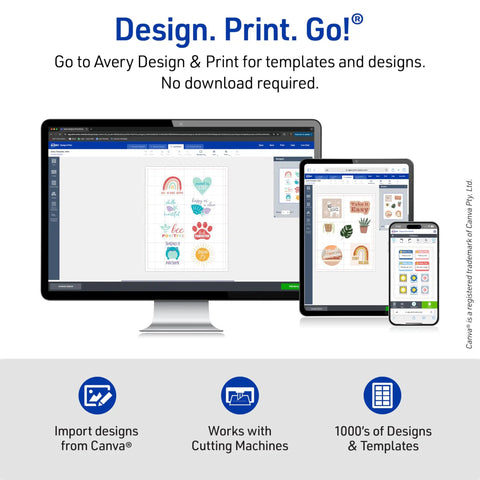 Computer and mobile screens displaying design templates for Printable Heat Transfer Paper For Light Fabrics for inkjet printers.