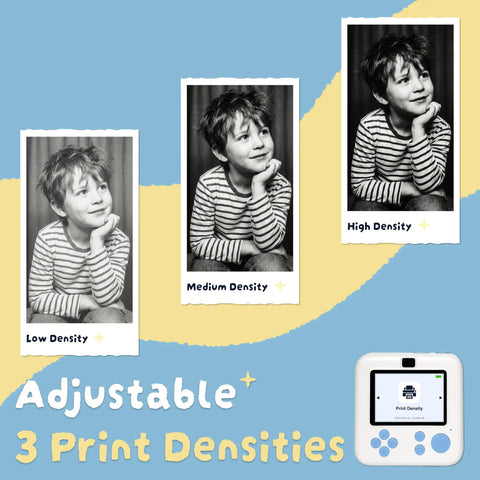 Kids Instant Print Camera With Zero Ink Thermal Printing And Four Paper Rolls For Real Photos On The Go No Ink Cartridges Needed Choose Grayscale Dot Matrix Or Sketch Modes Point And Shoot Family Favorite. Adjustable 3 print densities shown