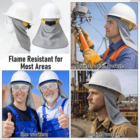 Flame Resistant FR Hard Hat Liner Sun Shade With Cotton Neck Protector And Ear Coverage in construction and line work