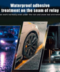 Three vehicles in rain with waterproof adhesive relay treatment for adverse conditions, ensuring reliable signal performance.