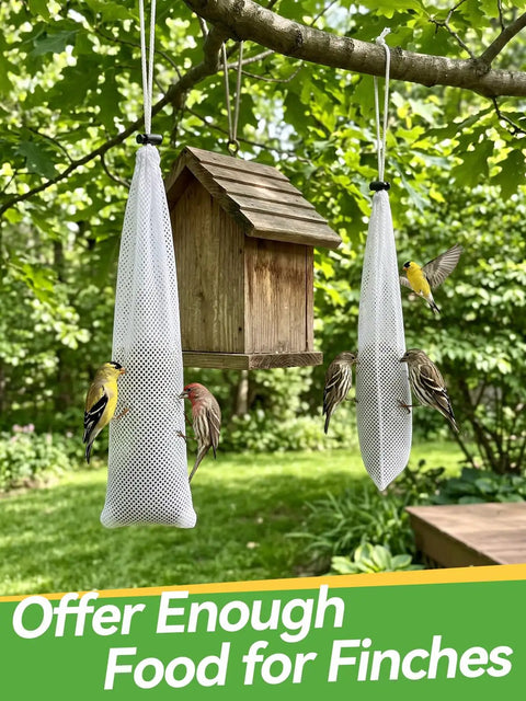 Six Pack Outdoor Sock Feeders For Thistle Seeds With Food Grade Funnels, Durable Mesh Sock Sacks For Garden And Yard Bird Feeding