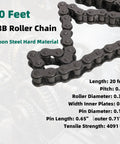 08B Roller Chain 20 Feet 428 Carbon Steel With 5 Connecting Links Half Inch Pitch for sliding gates and heavy machinery