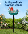 Outdoor Bird Bath With Ground Stake, Weather Resistant ABS Bowl, 13 Inch Diameter, 1.45 Gallon Capacity, Green Finish, Detachable Bowl And Base For Easy Cleaning, Ideal For Garden Or Patio with birds