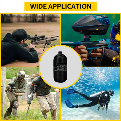 4500 Psi 2.7L Carbon Fiber Scuba Tank With Paintball Fill Station Valve Regulator Gauge, used in diverse activities like diving and air rifles