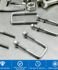 Heavy Duty 4 Piece 304 Stainless Steel Square U Bolts Set for Boat Trailers with Washers Lock Washers Nylon Lock Nuts