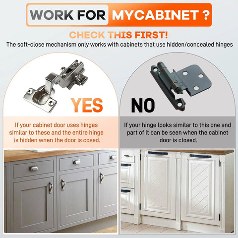 Image showing two types of cabinet hinges for Twenty Five Pieces Soft Close Cabinet Door Dampers Deliver A Slick Glide For Kitchen Cupboards Wardrobes And Heavy Drawers Quick Install Makes Home Repairs A Total Breeze.