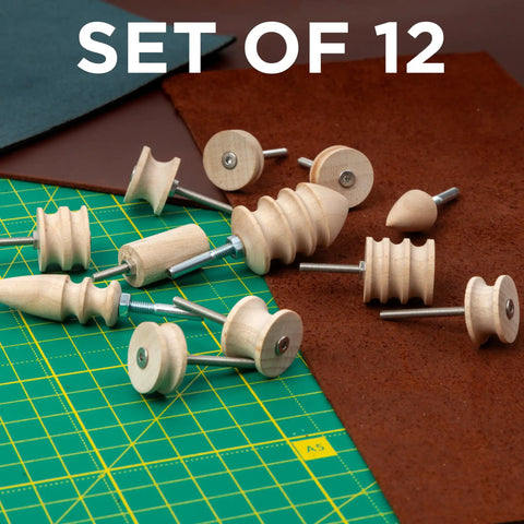 12 Piece Leather Edge Burnishing Bits For Rotary Tools in varied shapes on craft mat