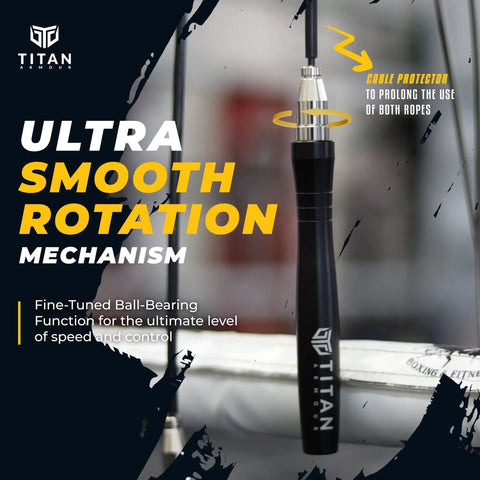 Pro Speed Jump Rope For Fast Smooth Skipping With Self Locking Adjustable Length Dual Steel Ropes Cable Protector