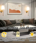 Battery Operated Wall Sconces Set Of 2 With Rechargeable Magnetic Bulbs, RGB Dimmable Wireless Bedroom Lights Up To 50 Hours Runtime, Sleek Brass Remote Fixture For Plug Free Space Glow Ups And Daily Vibe Decor in a living room setup.