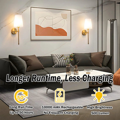 Battery Operated Wall Sconces Set Of 2 With Rechargeable Magnetic Bulbs, RGB Dimmable Wireless Bedroom Lights Up To 50 Hours Runtime, Sleek Brass Remote Fixture For Plug Free Space Glow Ups And Daily Vibe Decor in a living room setup.