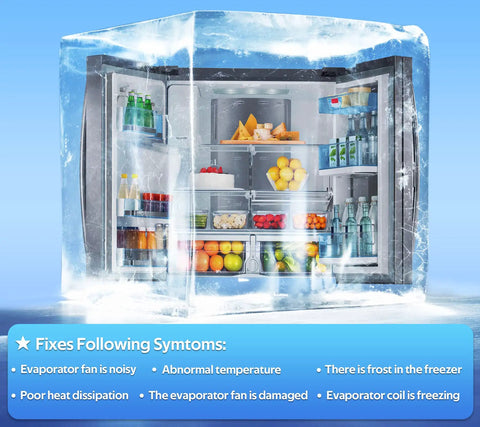 Upgraded OEM Beefed Up Refrigerator Evaporator Fan Motor fixing cooling issues in a frozen fridge image