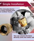 Three Quarter Inch Solid Brass Hose Bib Backflow Preventer For Garden Spigot And RV installation on outdoor faucet