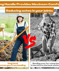 Comparison of gardening with long handle pitch fork and short handle fork for reduced joint aches.