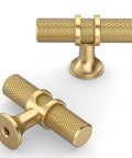 Champagne Bronze Cabinet Knobs 2 Inch T Bar Knurled Pulls 10 Pack Single Hole Drawer Cupboard Kitchen Cabinet Hardware