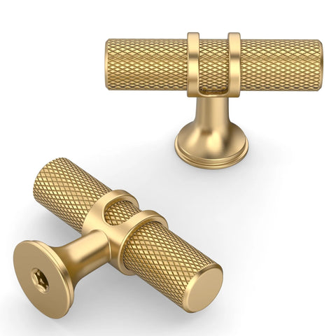 Champagne Bronze Cabinet Knobs 2 Inch T Bar Knurled Pulls 10 Pack Single Hole Drawer Cupboard Kitchen Cabinet Hardware