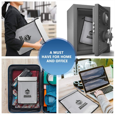 Two Pocket Fireproof Document Bag 2000 Degree Waterproof Money Bag for Cash and Important Papers, 15 by 11 Inch Zipper Organizer